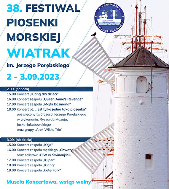Program XXXVIII Festiwalu Piosenki Morskiej „Wiatrak 2023” im. Jerzego Porębskiego